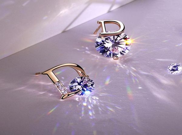 

stud earrings european and american fashion shiny asymmetric women party cubic zircon lady2134611, Golden;silver