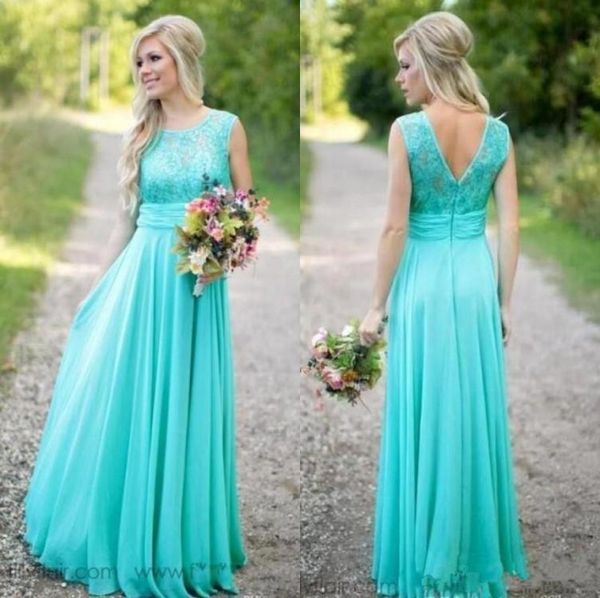 

2021 turquoise bridesmaids dresses sheer jewel neck lace chiffon long country bridesmaid maid of honor wedding guest dresses9615426, White;pink