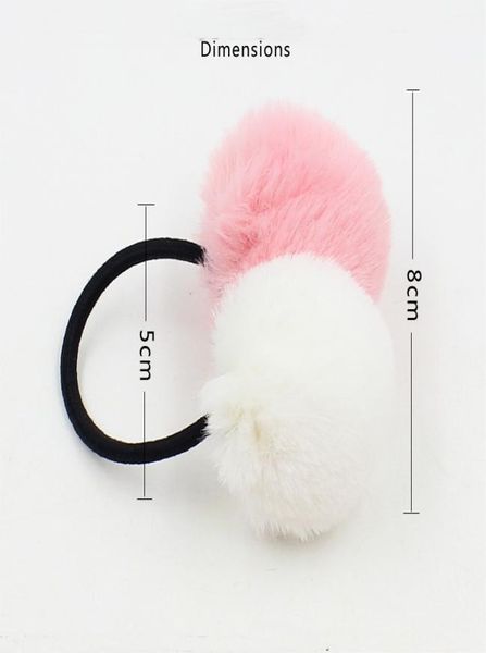 

10pcs lady girl faux fur fluffy pom pom two ball together scrunchies pompon elastic ponytail holder hair ties accessories gr1116282778, Slivery;white