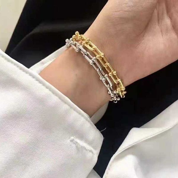 

high version seiko edition s925 silver tiffay bamboo joint horseshoe buckle net red 18k rose gold bracelet female 52y7, Black