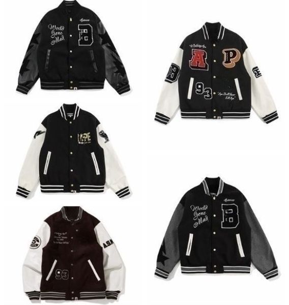 

varsity designer jackets for men stitched letterman retro skull sports baseball collar leather sleeve streetwear hip hop bomber women coats, Black;brown