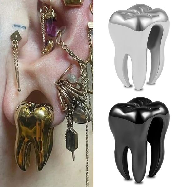 

navel bell button rings vankula 2pcs stainless steel cool teeth ear weights hangers 16mm gauges plugs earrings fashion piercing body jewelry, Silver