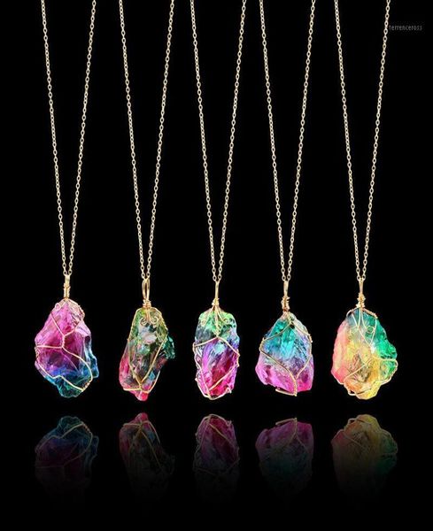 

rainbow natural stone pendant necklace fashion crystal chakra rock necklace gold color chain quartz long for women gift13680794, Silver