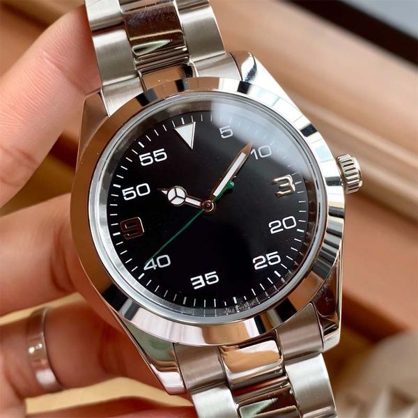 

luxury men's air king mens watch new full condition black dial 40mm automatic mechanical movement water resistant watch orologio montre, Slivery;brown