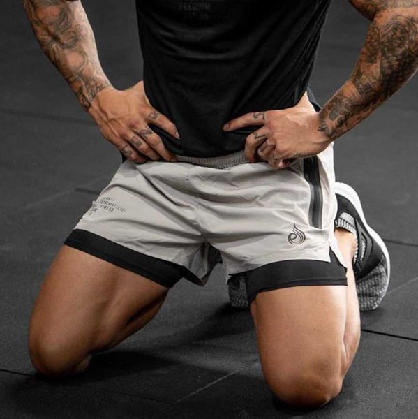 

men's shorts summer new men's sports shorts 2 in 1 safety pocket running shorts men's double layer breathable fitness trainin, White;black