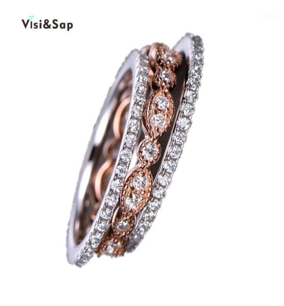 

band rings visisap 3 in 1 bridal ring set for wedding accessories rose white gold color women fashion jewelry drop b52214964656, Silver