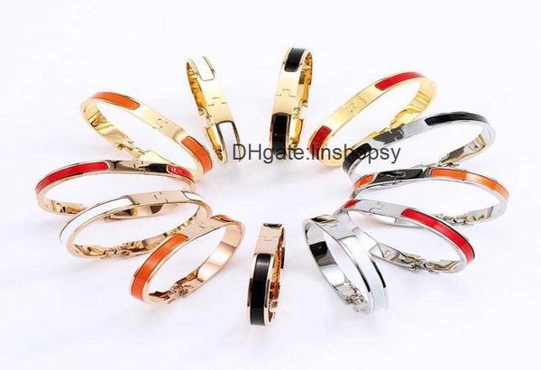

aher mas designer luxury brand enamel bracelet 8mm h letter bracelets bangle luxury womens enamel bracelet jewelry birthday christmas gift 7, Black