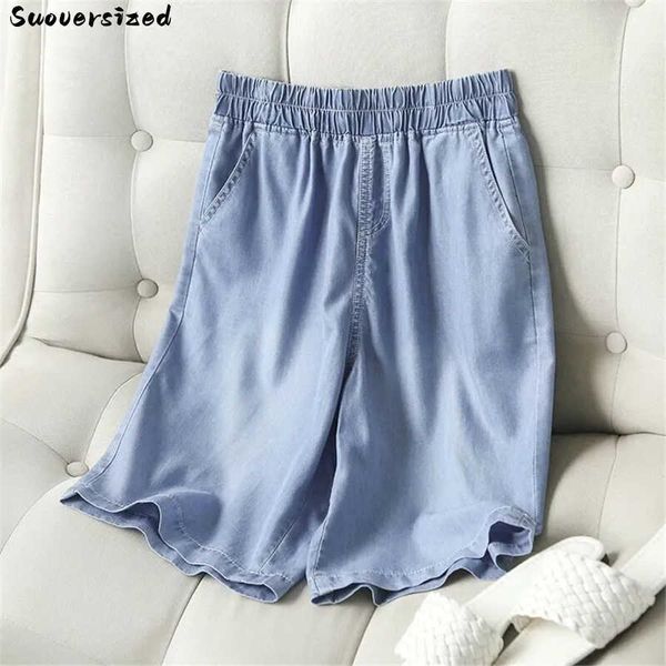

women's shorts ice silk summer shorts baggy jeans blue thin pantalones cortos elastic high waist oversize 4xl women denim pants casual, White;black