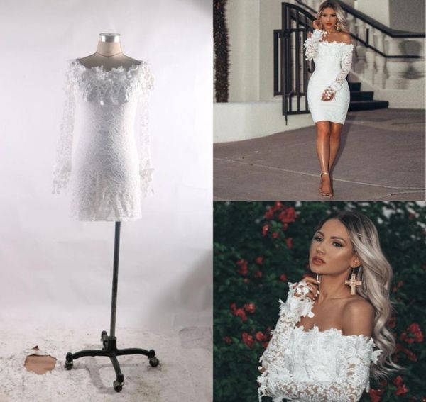 

off the shoulder lace short cocktail party dresses 2020 knee length long sleeves formal aso ebi lace styles prom dresses1145324, Black