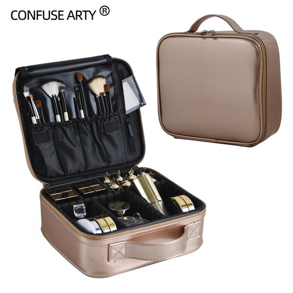 

cosmetic bags cases gold pu leather makeup bag for women large capacity with compartments travel cosmetic case 230718