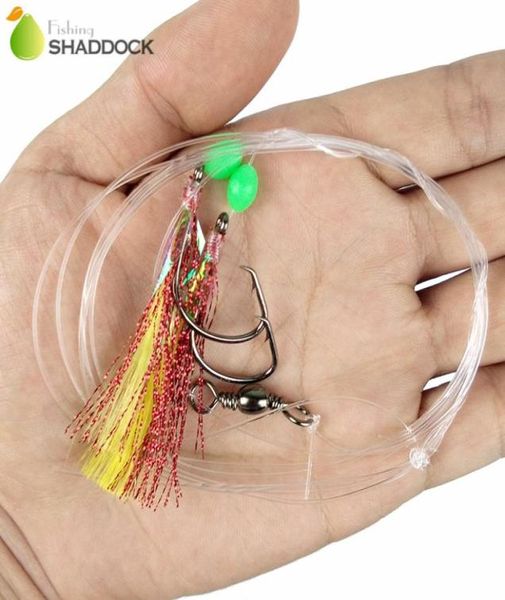 

10pcs fish skin bait sabiki rigs 2 arm big sport circle hook sea fishing red flasher yellow feather bait rigs for herring5297456