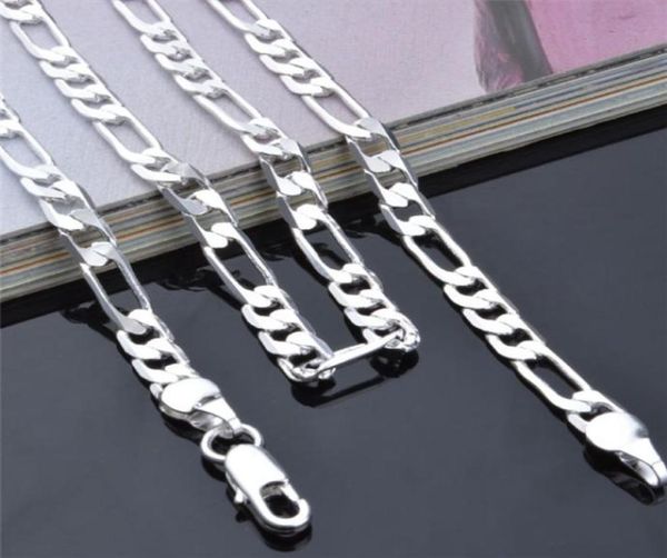 

4mm figaro chain necklace 1624inches 925 sterling silver plated fashion men039s jewelry 6168220
