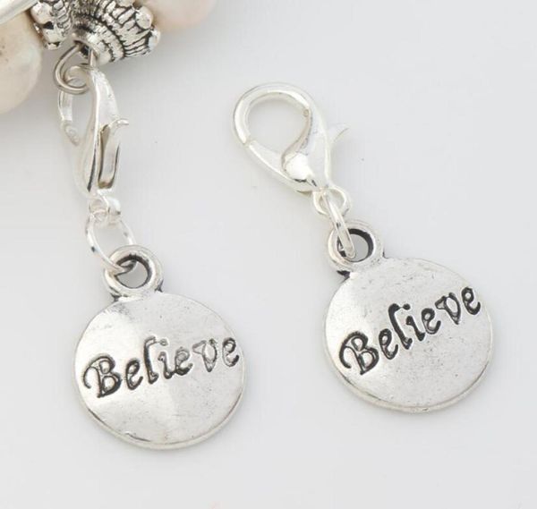 

believe round lobster claw clasp charm beads 100pcslot 297x118mm tibetan silver jewelry diy c3504080586, Bronze;silver