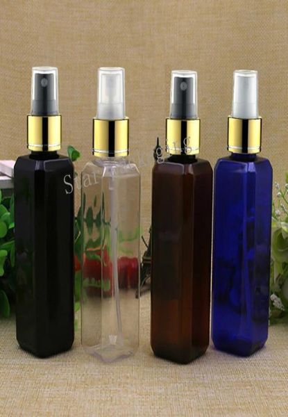 

50pcs 100ml gold collar spray plastic square bottlemakeup setting spray pump containerempty perfume bottles pet mist sprayer9848796