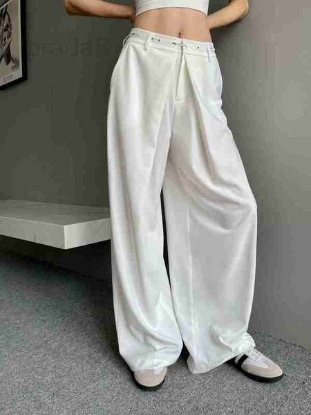 

women's pants & capris designer 23 spring/summer new letter ribbon straight tube long wide leg silk smooth fabric has a draping feel, s, Black;white