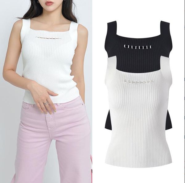 

716 2023 runway summer brand same style sweater striped sleeveless crew neck white black pullover fashion clothes womens yl