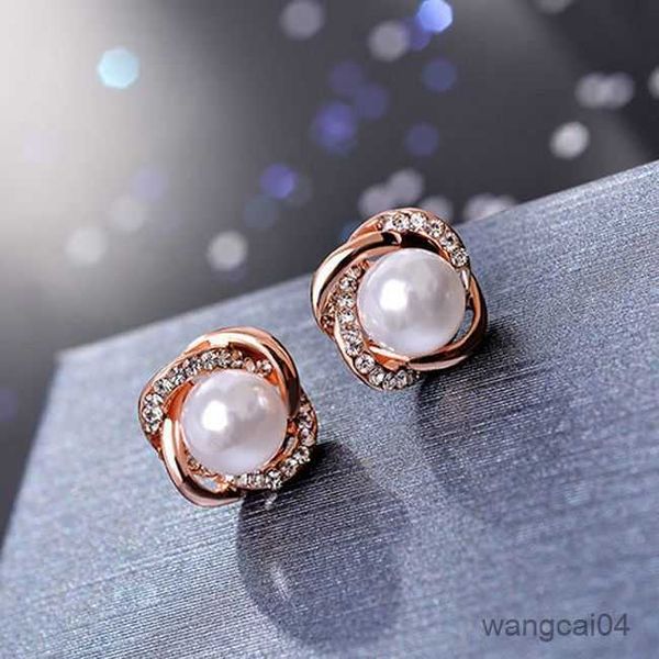 

charm fashion jewelry simulated pearl rhinestone clip on earrings cute earrings for women shiny crystal wedding ear clip jewelry r230719, Golden