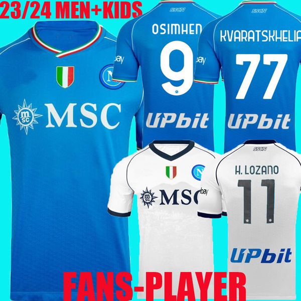 

23 24 napoli soccer jerseys maglia 2023 2024 naples kids kit home football shirt h.lozano kvaratskhelia simeone osimhen ssc napoli maillots, Black;yellow