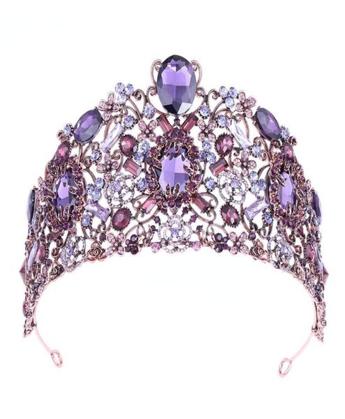 

2019 luxury baroque bride big crown hoop purple crystal rhinestone wedding crowns tiara vintage bridal hair accessories hairband8110515, White;golden