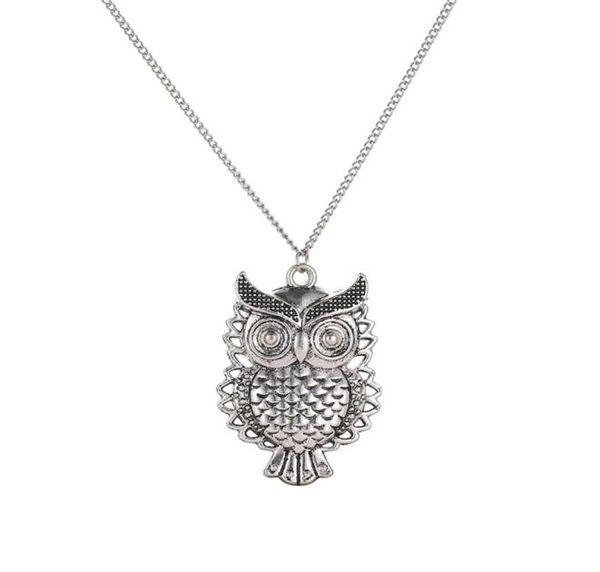 

owl necklace vintage hollow cute owl pendant necklace retro hollow carved sweater chain for women long necklaces4433144, Silver