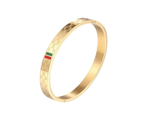 

trendy bangle for women red and green charm stainless steel gold plating jewelry lover bangle luxury wedding female bangle7839608, Black
