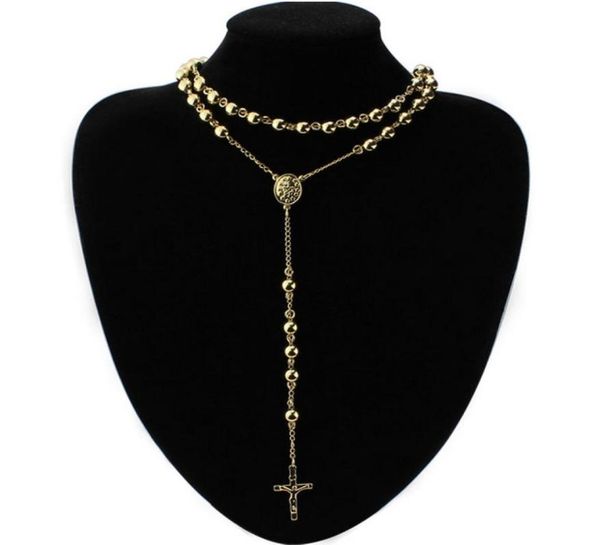 

6mm stainless steel gold plated crucifix rosary chain necklace 195quot6quot2205649, Silver