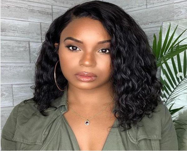 

short bob deep wave lace wig glueless full lace human hair wig with baby hair curly closure hair wigs for women6186880, Black
