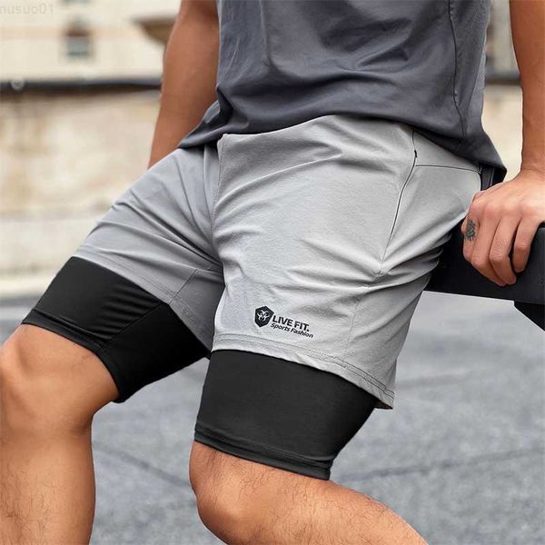

men's shorts new men fitness bodybuilding shorts gym workout male zipper pockets 2 in 1 double-layer quick dry sportswear jogger beach, White;black