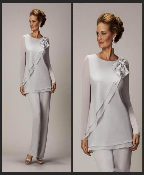 

silver chiffon two pieces mother of the bride pants suit for wedding mother039s groom pantsuits long sleeve mothers formal wear5720175, Black;red