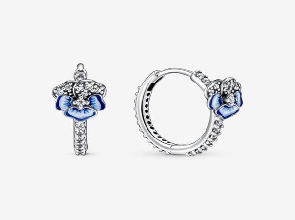 

rose gold plated 100 925 sterling silver blue pansy flower hoop earrings fashion european earring wedding egagement jewelry acces1027777, Golden;silver