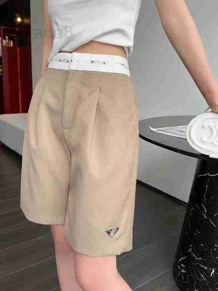

women's shorts designer letter triangle label elastic waist straight tube shorts for women's five point suit pants a-line shape sh, White;black