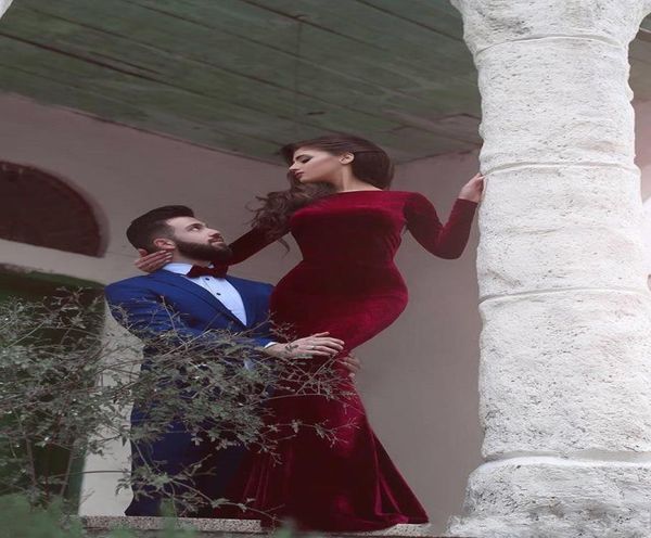 

2019 elegant burgundy long sleeve prom party dresses wear jewel neck backless mermaid evening gowns floor length formal dress1945009, Black;red