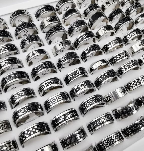 

mix styles fashion band rings for men mixed sizes stainless steel black ring whole and retail jewelry8663600, Silver