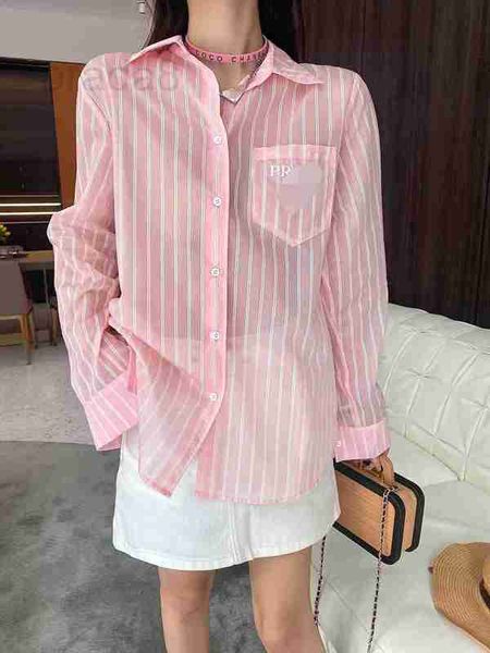 

women's blouses & shirts designer letter embroidered sunscreen shirt pink striped cardigan soft, lightweight, breathable 23ss spring/su, White