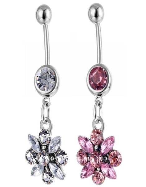

d0109 flower belly navel ring mix colors01234567891530182, Silver
