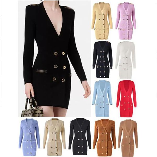 

womens knits tees classical luxury designer models multi styles v-neck slim dress kaki windbreaker elegant office formal dress office-lady c, White