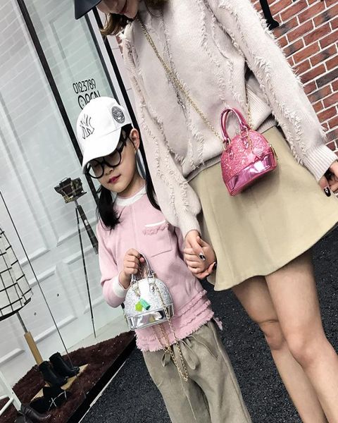

pu girls shining glitter purse one shoulder bag toddler kids shell sequin with chain cute handbags 8 color4300150, White