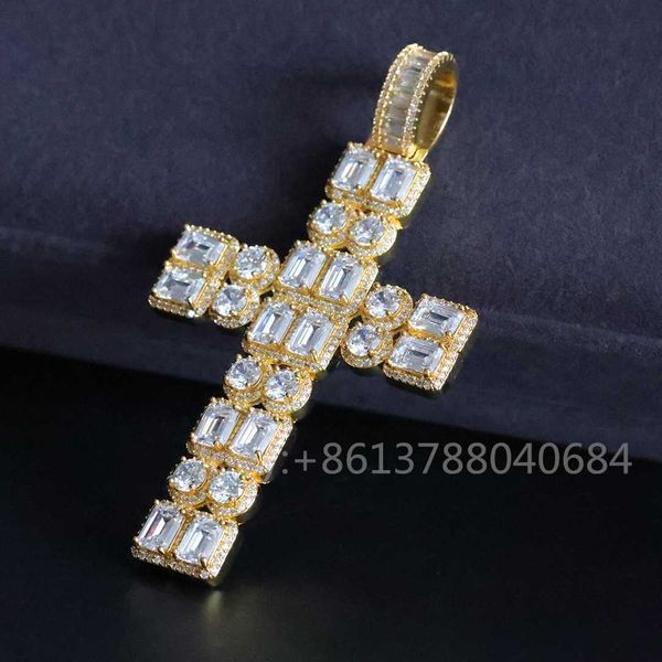 

hip hop iced out vvs moissanite diamond jewelry s925 buss down cross and charm pendant, Silver