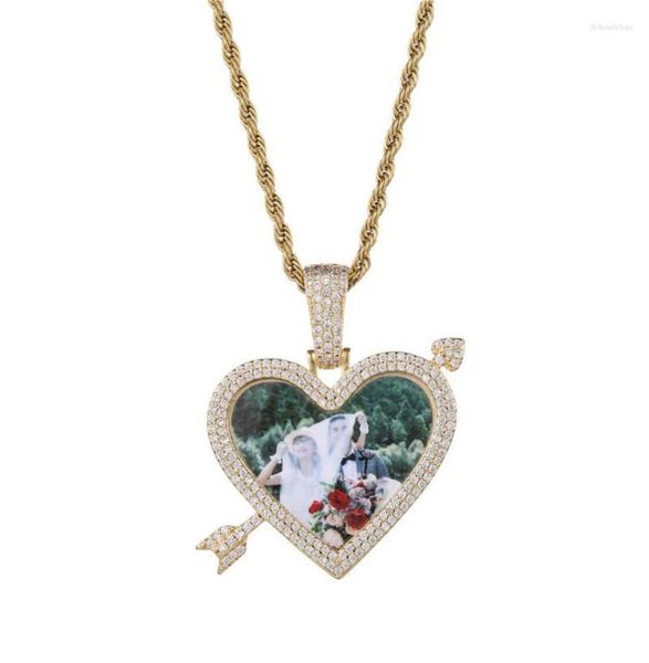 

pendant necklaces custom arrow heart shape po frame pendants necklace for women men lovers bling iced out hip hop rapper je1368020, Silver