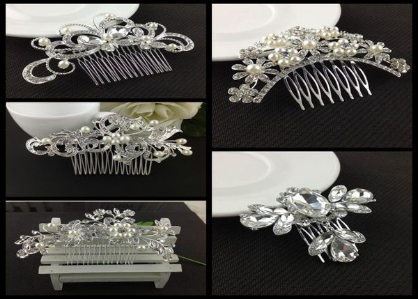 

trendy women wedding jewelry environmental friendly zinc alloy rhinestone bride hair comb accessories white crystal bridal combs6099904, Silver