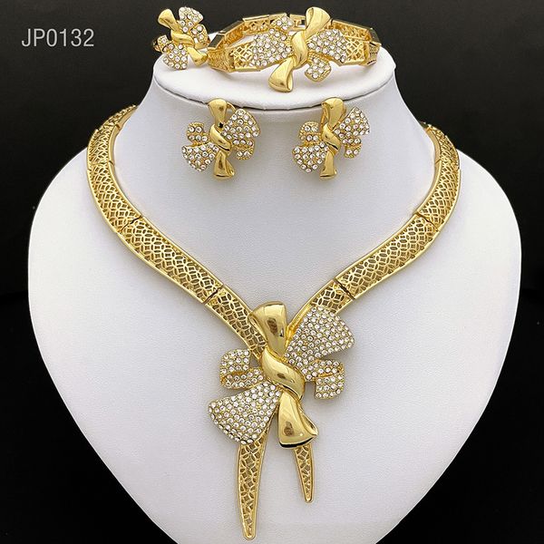 

wedding jewelry sets italy gold plated jewelry sets for women bowknot shape dubai jewelry gold color necklace set wedding party gift 230719, Slivery;golden