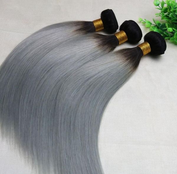 

ombre grey human hair weave straight brazilian viegin hair bundles two tone color gray hair bundles 3996154, Black