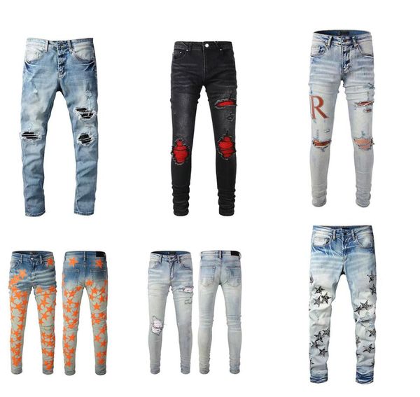 

2022 winter autumn mens jeans gray designer brand famous slimleg pants men elastic black skinny jean men washed casual style size8452658, Blue