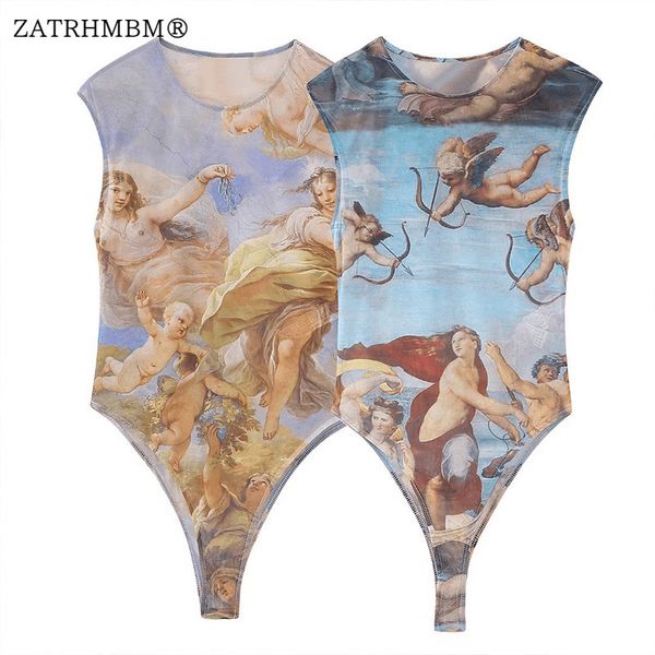 

women s jumpsuits rompers zatrhmbm women 2023 summer fashion tulle printed bodysuits vintag o neck sleeveless female playsuits chic 230718, Black;white
