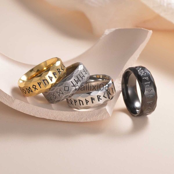 

band rings stainless steel odin norse viking amulet rune men ring fashion words retro jewelry j230719, Silver