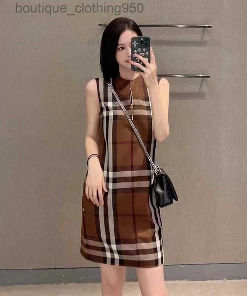 

women's dress fashion designer classic plaid summer new style sleeveless dress with thin round neck plaid pattern, Black;gray