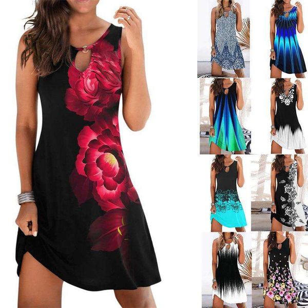 

womens summer sleeveless fashion dress print, Black;gray