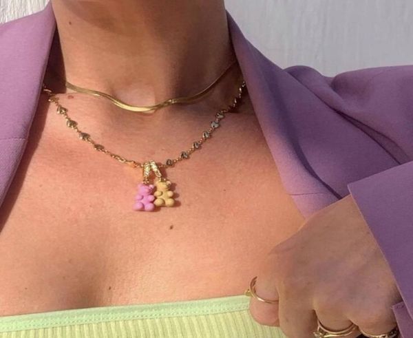 

chains 2022 double candy resin heart chain choker necklace for women colorful cartoon animal pendant party jewelry3495100, Silver