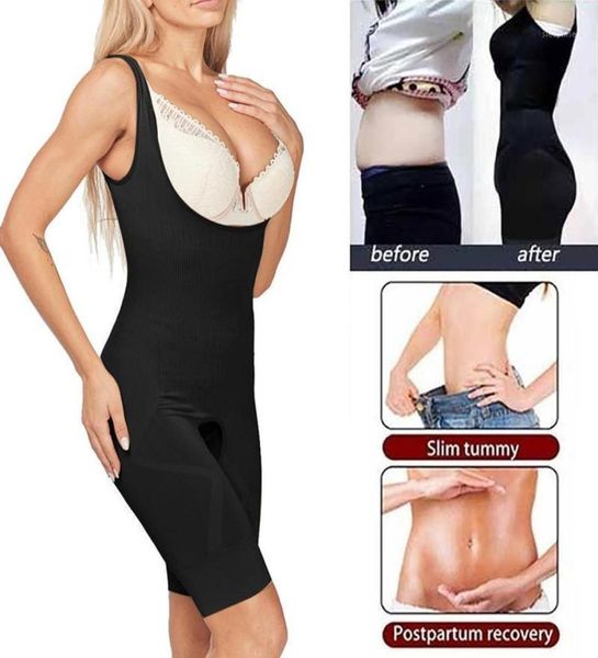 

women full body shaper waist trainer firm tummy control thigh slimmer shapewear reduce fajas corset slimming underwear bodysuit19281248, Black;white