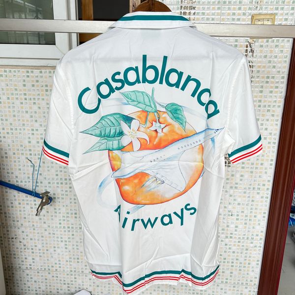

mens casual shirts red and green striped airlines casablanca orange aircraft print shirt loose short sleeve hawaiian beach 230718, White;black